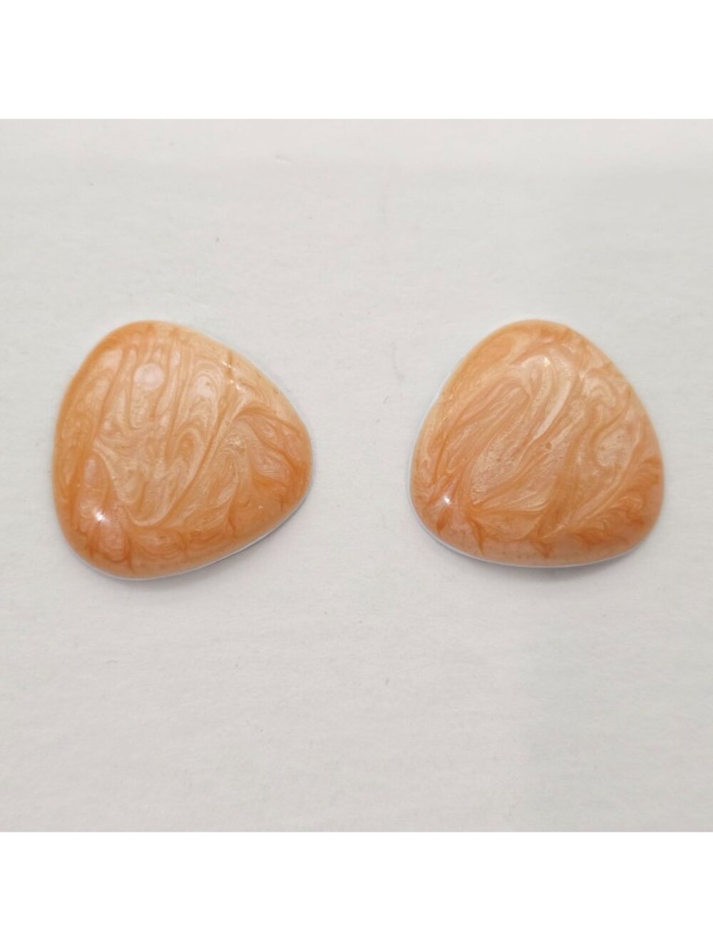 Triangle Enamel Swirl Peach Gold Earrings Lightweight Retro Style White Backing